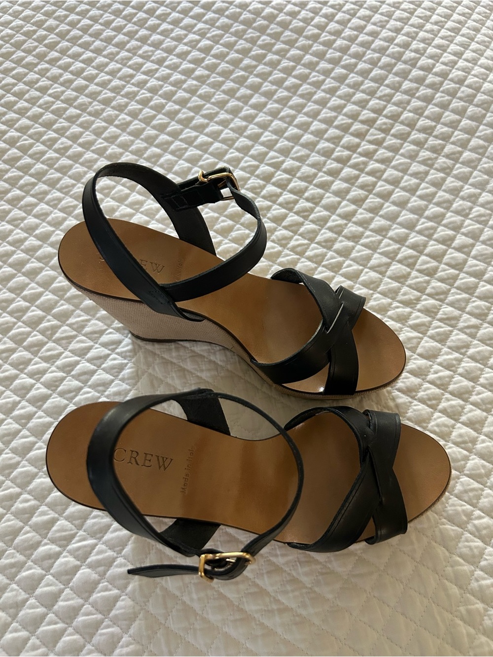J. Crew- made in Italy Dark navy leather Wedge Sandals - size 8. - Picture 8 of 10